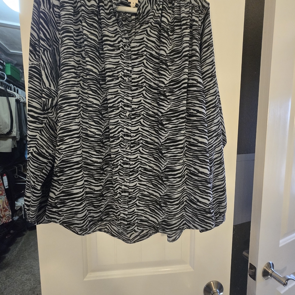 Rebecca Taylor Black and White Zebra Print Blouse